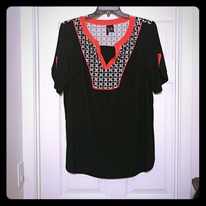 Short sleeve, Black, coral/red and whit